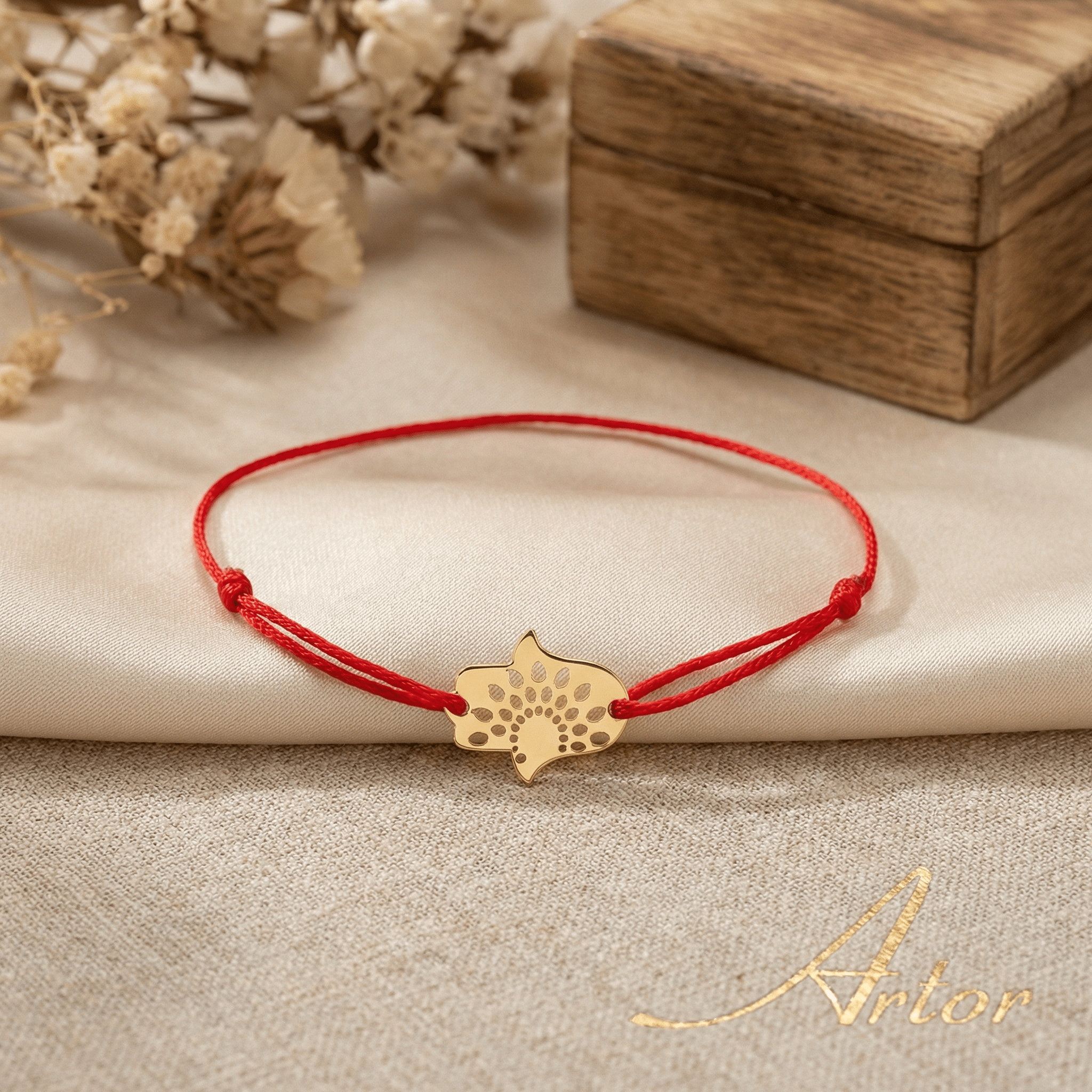 Brățară Aur 14K cu Șnur și Mâna lui Hamsa – Simbolul Protecției cu Garanție și Cutie Cadou