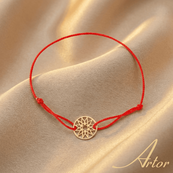 Brățară Aur 14K cu Șnur și Bănuț Floarea Soarelui – Simbolul Bucuriei cu Garanție și Cutie Cadou