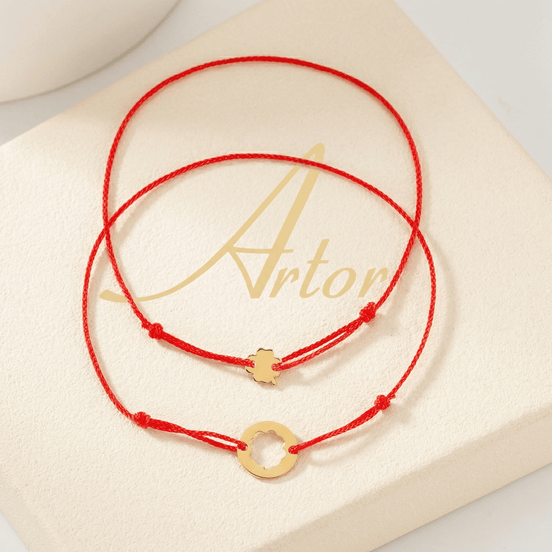 Set 2 Brățări Aur 14K cu Șnur și Trifoi Stilizat – Simbolul Norocului cu Garanție și Cutie Cadou