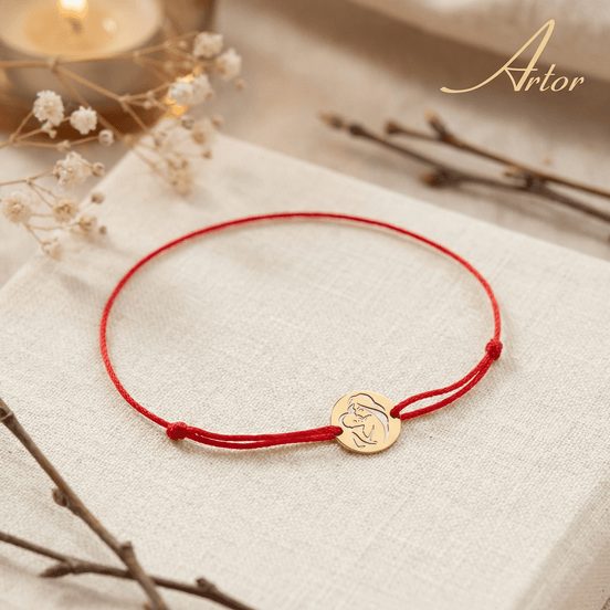 Brățară Aur 14K cu Șnur și Bănuț Mamă și Copil – Emoție Pură cu Garanție și Cutie Cadou