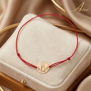 Brățară Aur 14K cu Șnur și Bănuț Familie cu 2 Fetițe – Simbolul Unității cu Garanție și Cutie Cadou