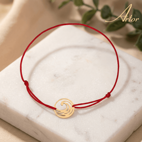 Brățară Aur 14K cu Șnur și Bănuț Valuri – Simbolul Libertății cu Garanție și Cutie Cadou