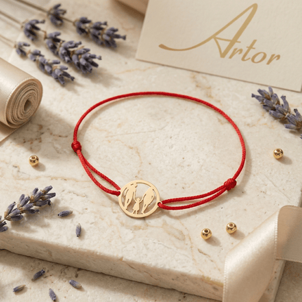 Brățară Aur 14K cu Șnur și Bănuț Familie cu o Fetiță – Simbolul Iubirii cu Garanție și Cutie Cadou