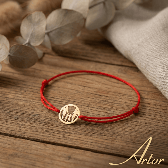 Brățară Aur 14K cu Șnur și Familie cu 2 Băieți – Simbolul Unității cu Garanție și Cutie Cadou