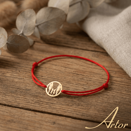 Brățară Aur 14K cu Șnur și Familie cu 2 Băieți – Simbolul Unității cu Garanție și Cutie Cadou