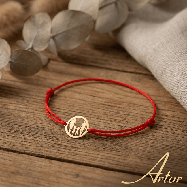 Brățară Aur 14K cu Șnur și Familie cu 2 Băieți – Simbolul Unității cu Garanție și Cutie Cadou