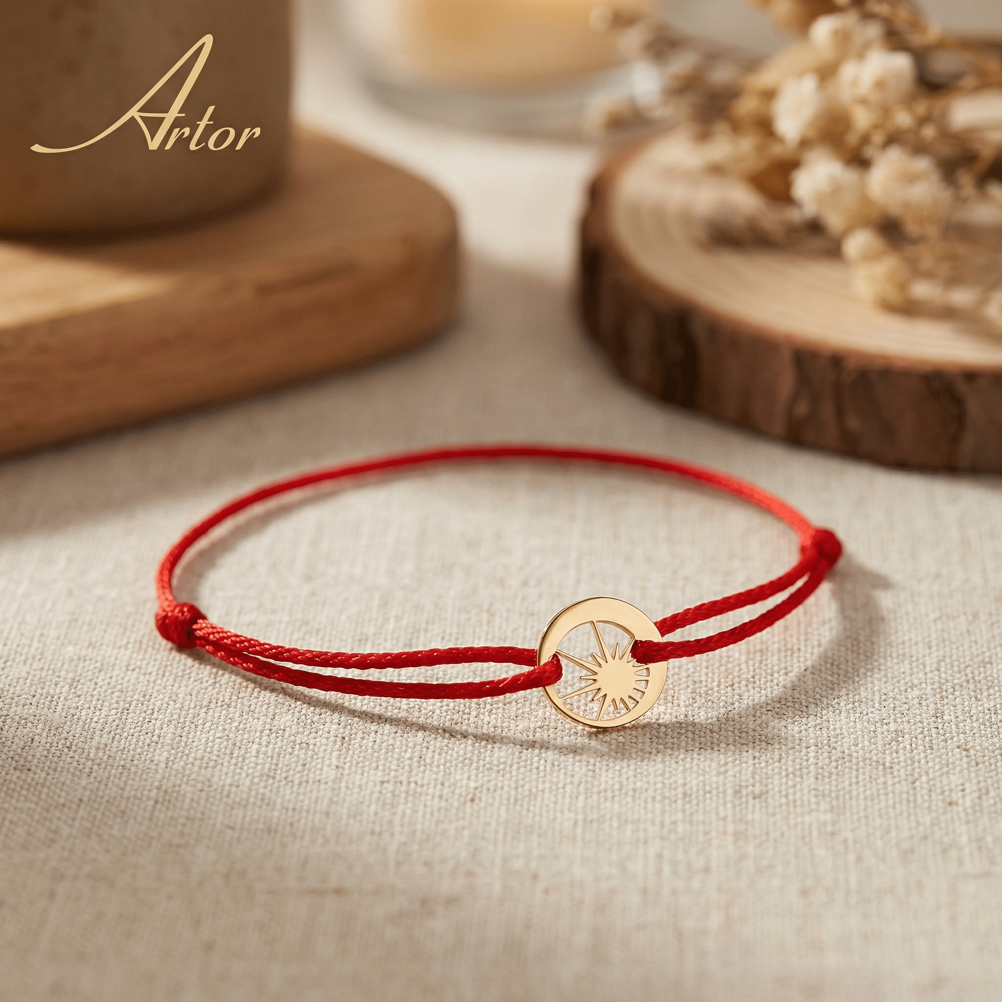 Brățară Aur 14K cu Șnur, Lună și Soare – Echilibrul Cosmic cu Garanție și Cutie Cadou