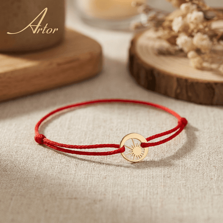 Brățară Aur 14K cu Șnur, Lună și Soare – Echilibrul Cosmic cu Garanție și Cutie Cadou