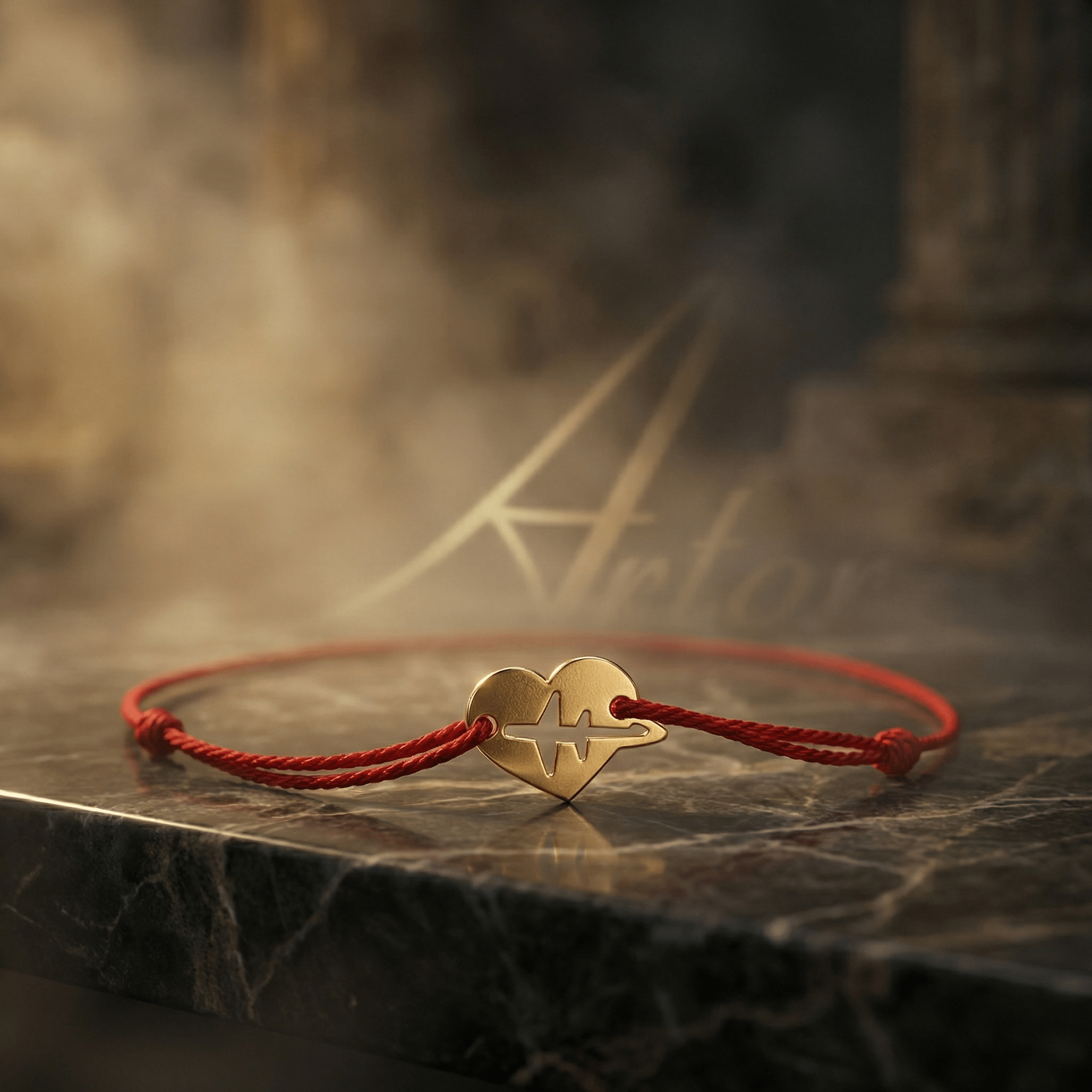 Brățară Aur 14K cu Șnur, Inimă și Avion – Simbolul Libertății cu Garanție și Cutie Cadou