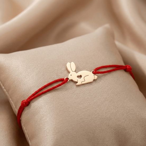 Brățară Aur 14K cu Șnur și Iepuraș – Cadou Vesel cu Garanție și Cutie Inclusă