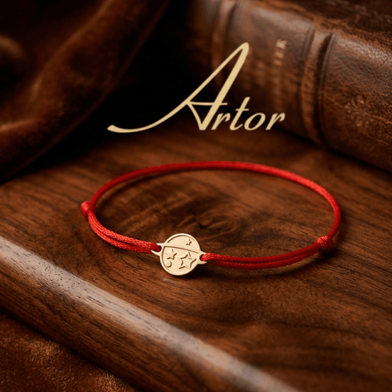 Brățară Aur 14K cu Șnur și Bănuț Galaxie – Simbolul Universului cu Garanție și Cutie Cadou