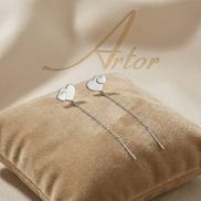 Cercei Argint 925 Lungi cu Lanț și Inimă Dublă – Design Romantic Threader