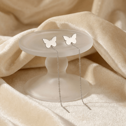 Cercei Argint 925 Lungi cu Lan? ?i Fluture - Design Modern Butterfly Threader