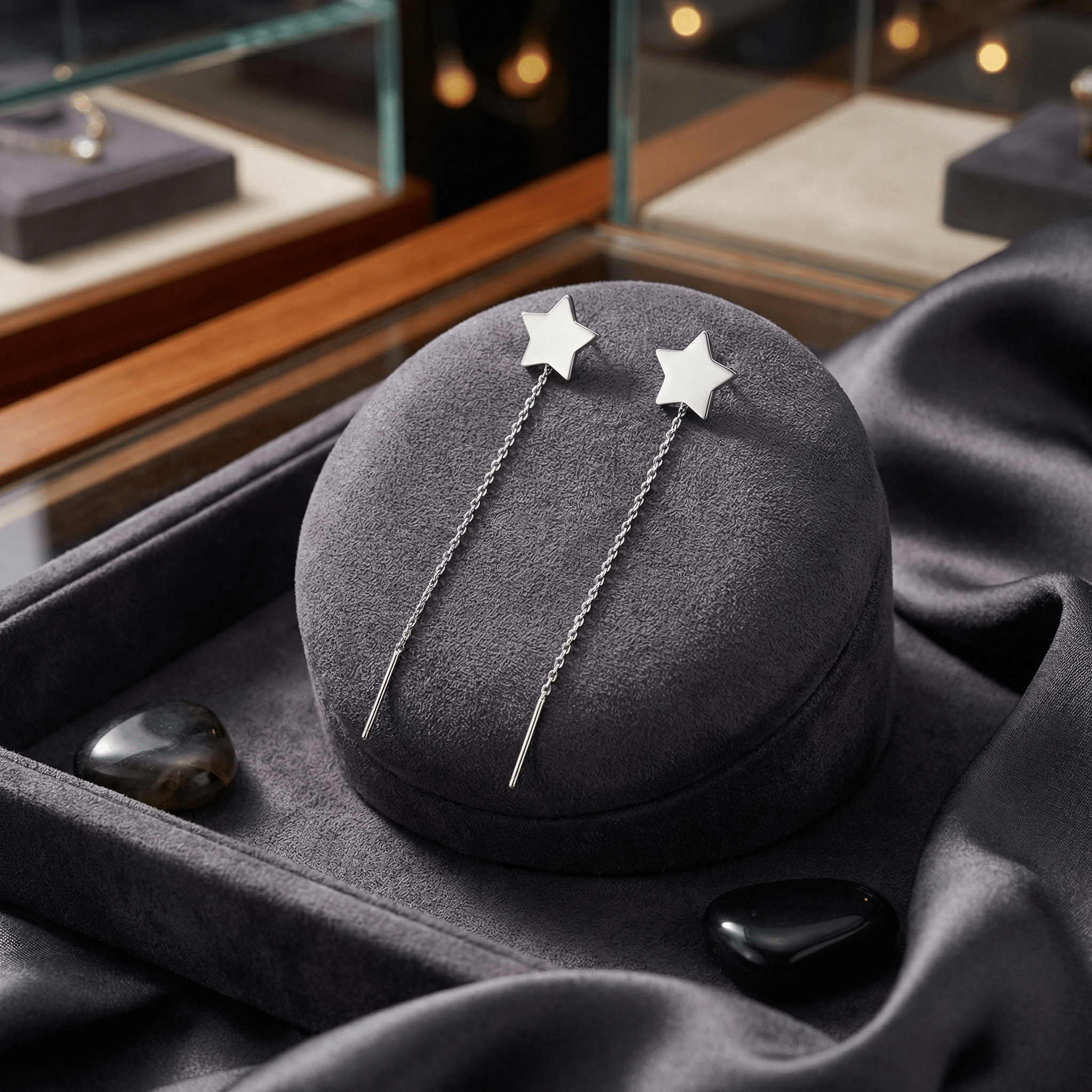 Cercei Argint 925 Lungi cu Lanț și Stea – Design Modern Star Threader