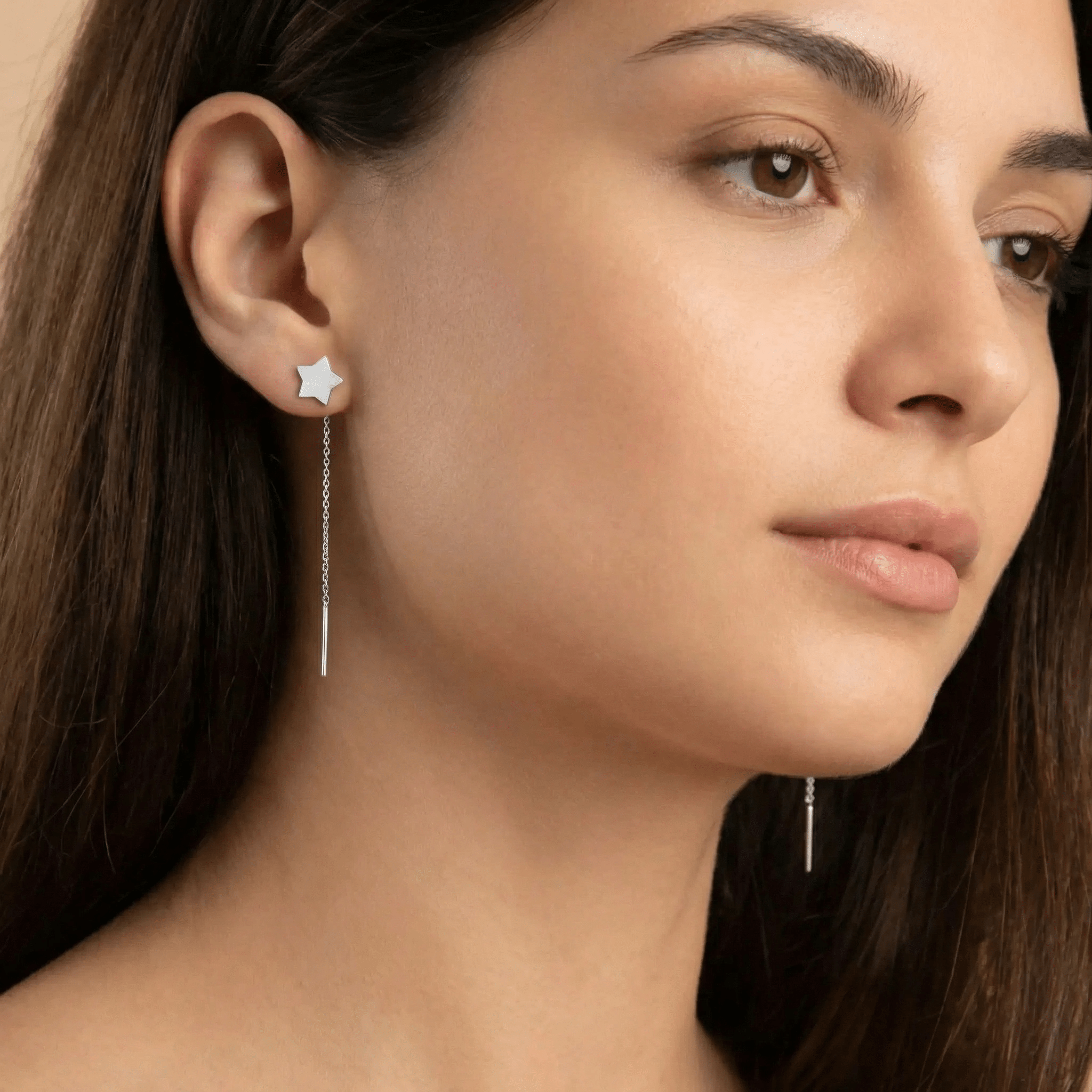 Cercei Argint 925 Lungi cu Lanț și Stea – Design Modern Star Threader