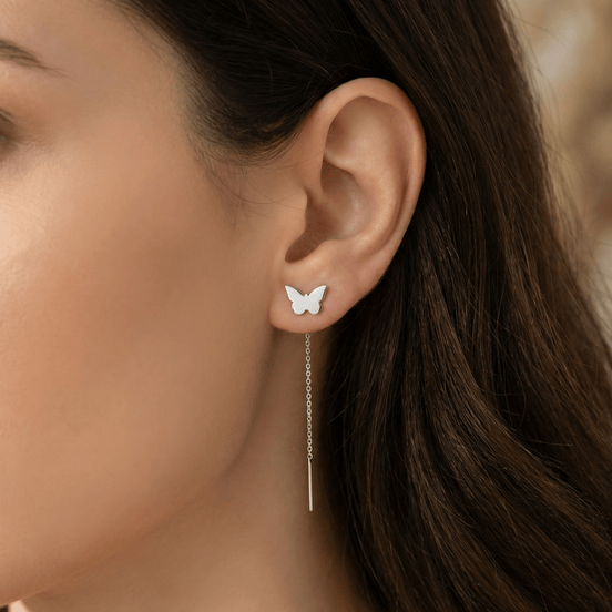 Cercei Argint 925 Lungi cu Lanț și Fluture – Design Modern Butterfly Threader
