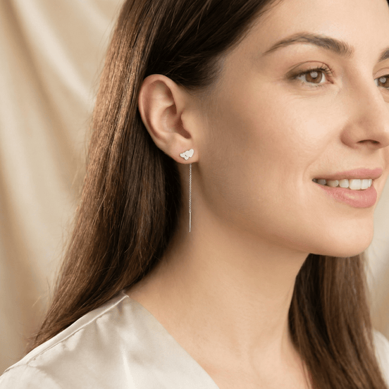 Cercei Argint 925 Lungi cu Lanț și 3 Inimi – Design Romantic Triple Heart Threader