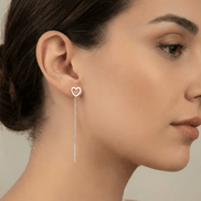 Cercei Argint 925 Lungi cu Lanț și Inimă Contur – Design Delicate Heart Threader