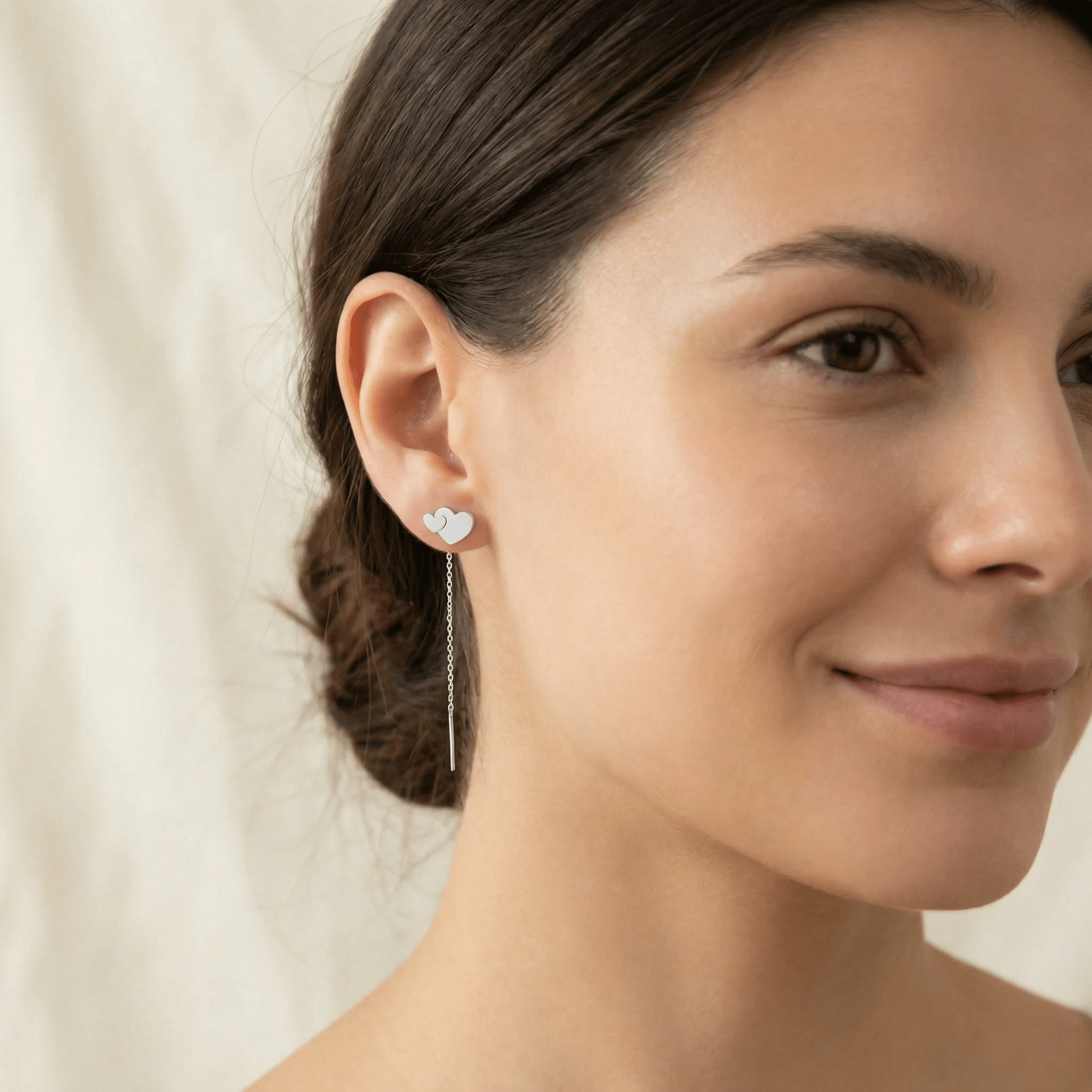 Cercei Argint 925 Lungi cu Lanț și Inimă Dublă – Design Romantic Threader