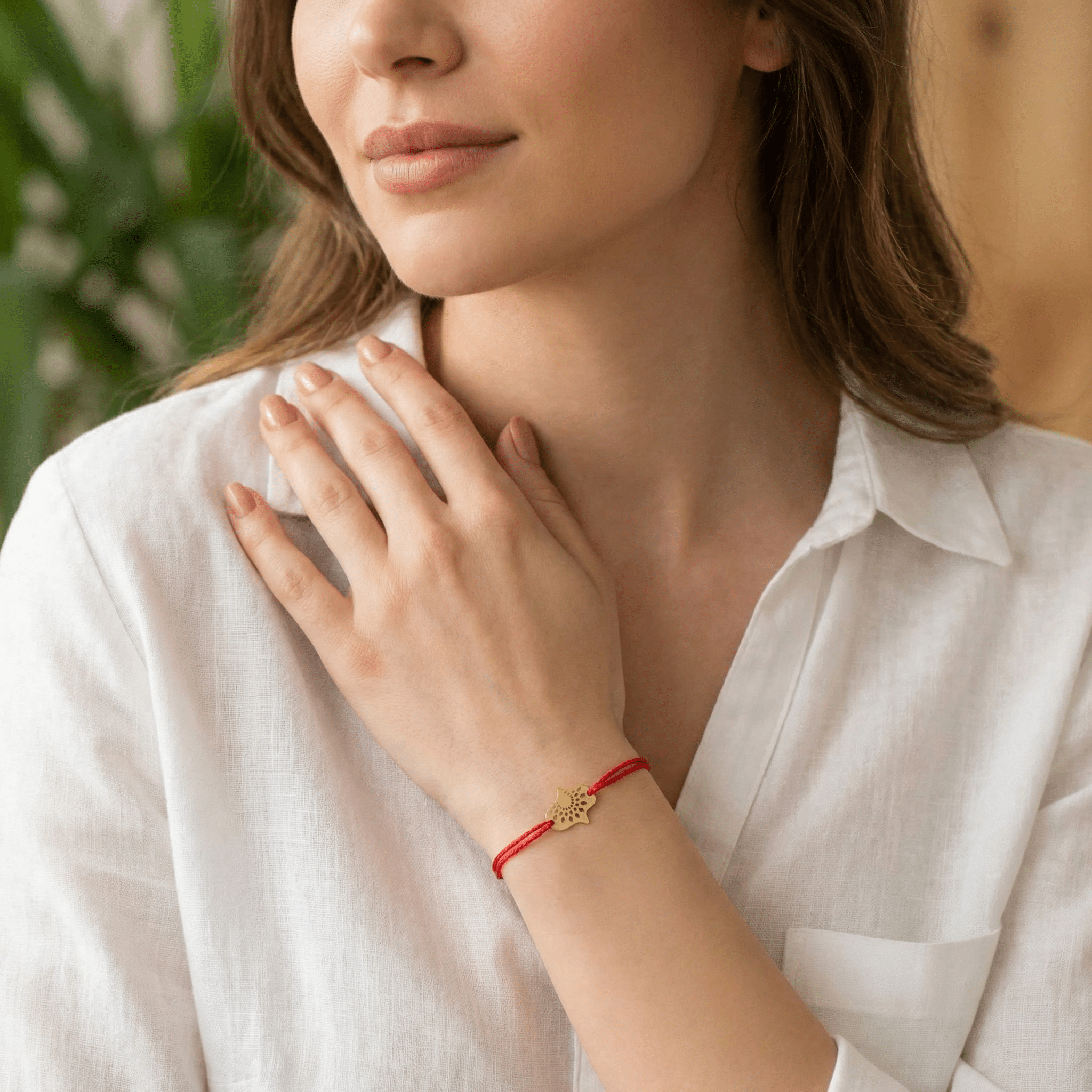 Brățară Aur 14K cu Șnur și Mâna lui Hamsa – Simbolul Protecției cu Garanție și Cutie Cadou