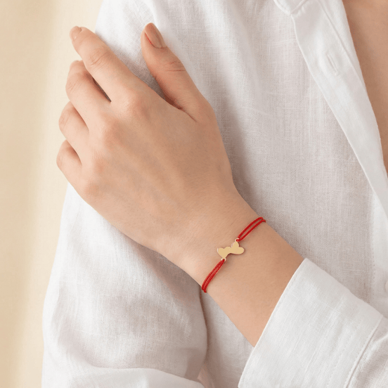 Brățară Aur 14K cu Șnur și Două Inimi – Simbolul Conexiunii cu Garanție și Cutie Cadou