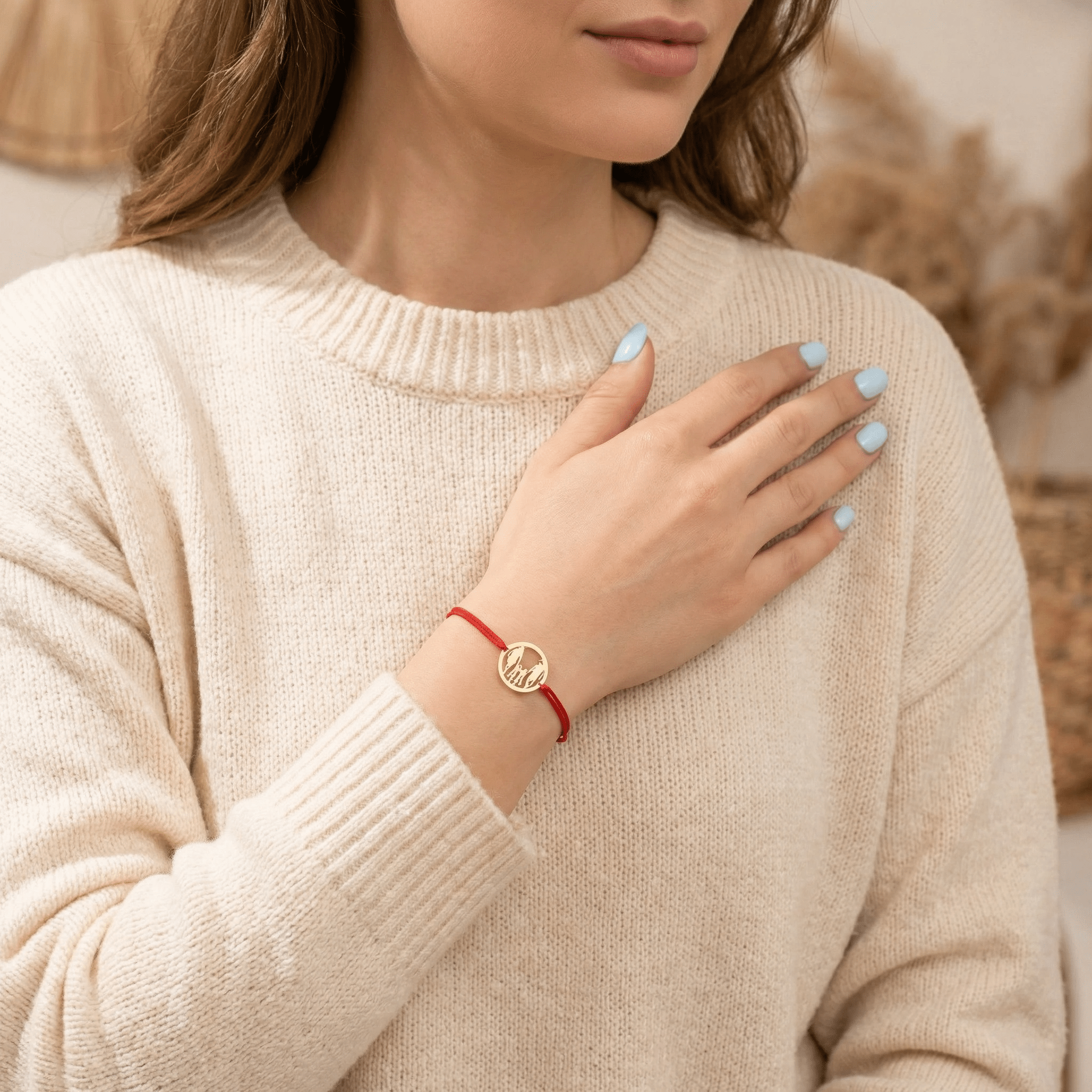 Brățară Aur 14K cu Șnur și Familie cu 2 Băieți – Simbolul Unității cu Garanție și Cutie Cadou