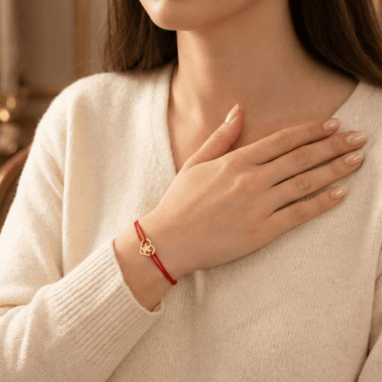 Brățară Aur 14K cu Șnur, Inimă și Îngeraș – Simbolul Protecției cu Garanție și Cutie Cadou