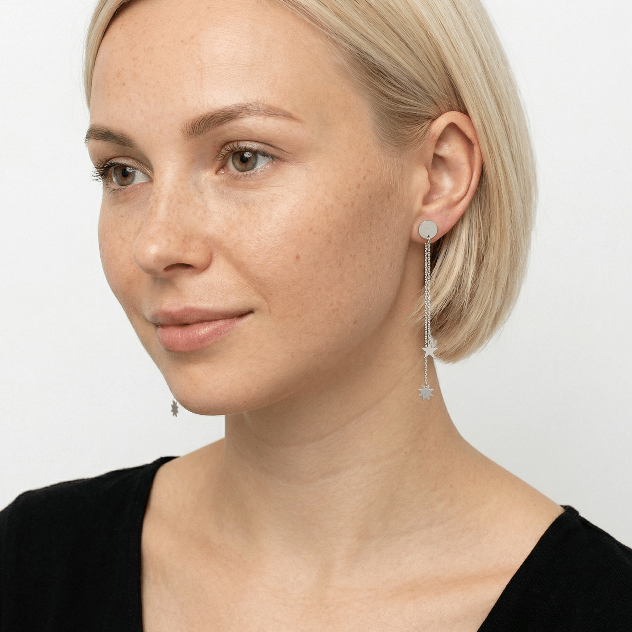 Cercei Argint 925 Lungi Stea si Soare – Cercei Argint Dama cu Lant 8cm