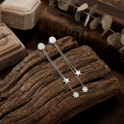 Cercei Argint 925 Lungi Stea si Soare – Cercei Argint Dama cu Lant 8cm