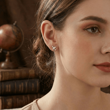 Cercei Argint 925 Lungi cu Lanț și Avion – Design Modern Airplane Threader