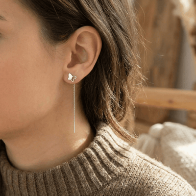 Cercei Argint 925 Lungi cu Lanț și Fluture – Design Delicate Butterfly Threader