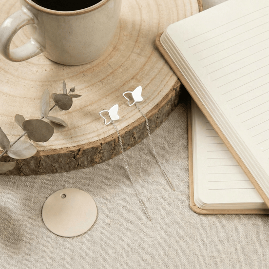 Cercei Argint 925 Lungi cu Lanț și Fluture – Design Delicate Butterfly Threader