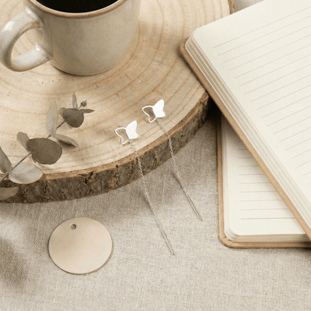 Cercei Argint 925 Lungi cu Lanț și Fluture – Design Delicate Butterfly Threader