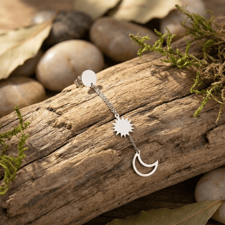 Cercei Argint 925 Lungi Luna si Soare – Cercei Mici Argint Dama Asimetrici 6cm