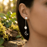Cercei Argint 925 Lungi Luna si Soare – Cercei Mici Argint Dama Asimetrici 6cm