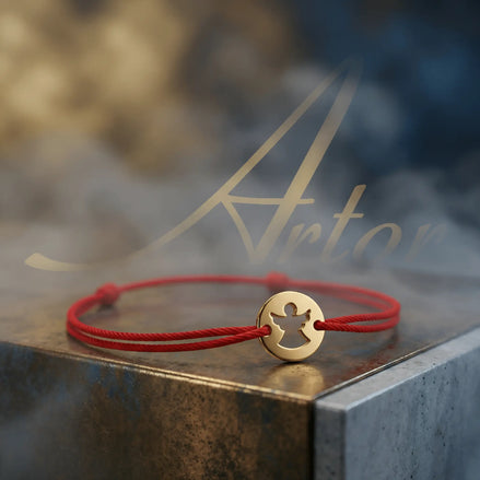 Brățară Aur 14K cu Șnur și Bănuț Îngeraș – Bijuterie Personalizată pentru Copii și Adulți