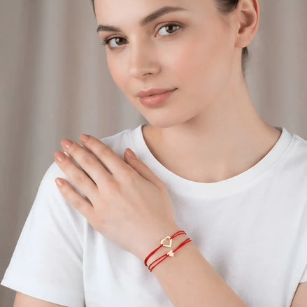 Brățări aur 14K șnur reglabil cu pandantiv inimă contur - detaliu