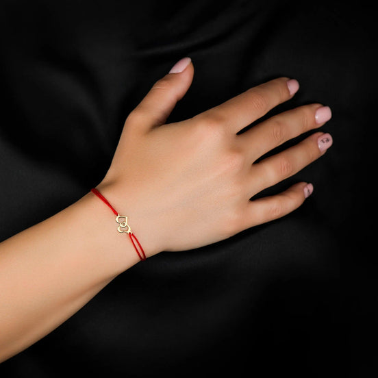 Brățară Aur 14K cu Șnur și Inimă Dublă – Bijuterie Simbol al Iubirii Infinite