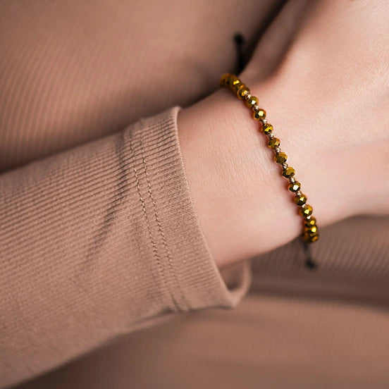 Brățară Aur 14K cu Șnur și 10 Bile, Cristale 4mm – Bijuterie Handmade Artor