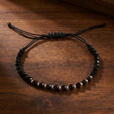 Brățară Aur 14K cu 10 Bile și Cristale Negre Fațetate – Contrast Aur-Negru