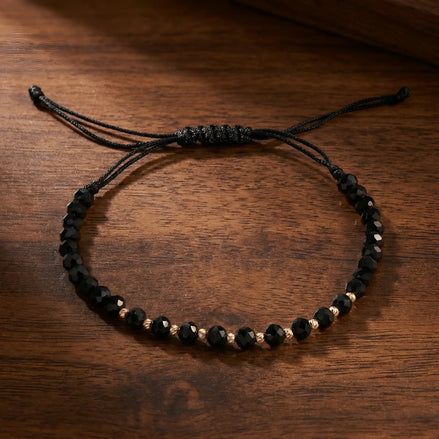 Brățară Aur 14K cu 10 Bile și Cristale Negre – Contrast Suprem și Design Bogat