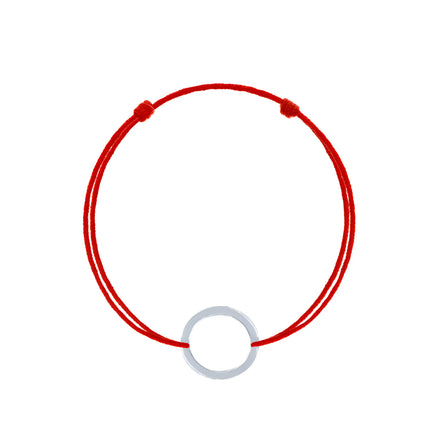 Brățară argint 925 rodiat cu șnur roșu reglabil și pandantiv cerc outline minimalist 17.5 mm