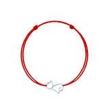 Brățară argint 925 rodiat cu șnur roșu reglabil și pandantiv pisică contur cu coadă spirală 17×10 mm