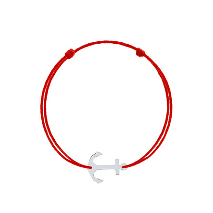 Brățară argint 925 rodiat cu șnur roșu reglabil și pandantiv ancoră stilizată 18×13 mm