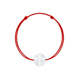 Brățară argint 925 rodiat cu șnur roșu și disc decupat cruce ortodoxă budată 15mm