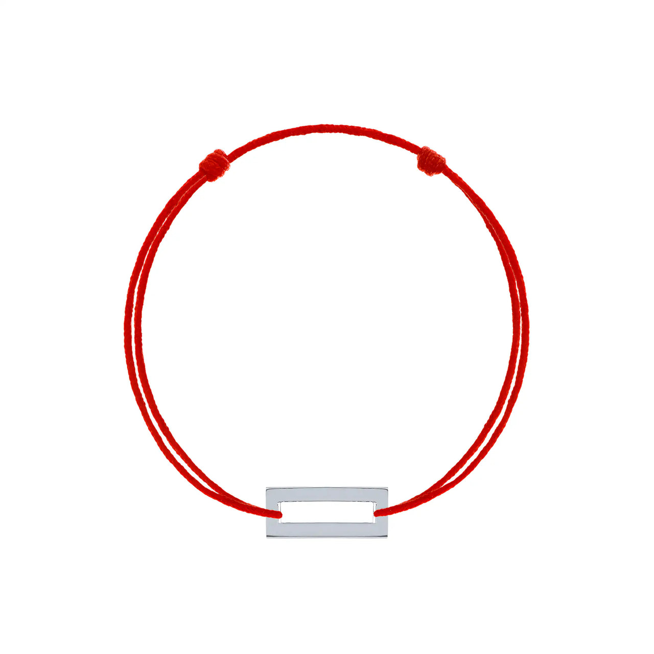 Brățară argint 925 rodiat cu șnur roșu și cadru dreptunghiular minimalist 12x5mm