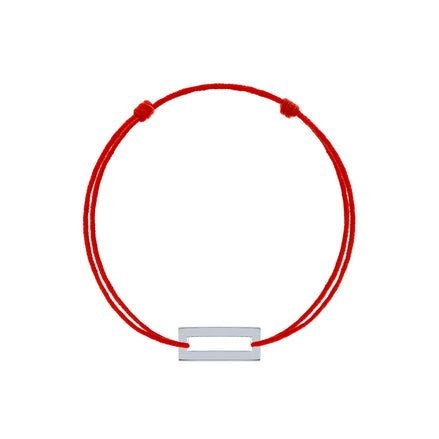 Brățară argint 925 rodiat cu șnur roșu și cadru dreptunghiular minimalist 12x5mm