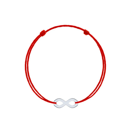Brățară argint 925 rodiat cu șnur roșu și simbolul infinit (∞) bandă răsucită 17x7mm