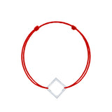 Brățară argint 925 rodiat cu șnur roșu și cadru romb minimalist 12.5x12.5mm