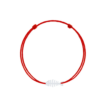 Brățară argint 925 rodiat cu șnur roșu și schelet de pește stilizat 23x10mm